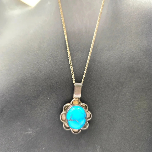 Vintage Platero Designer Native American Blue Turquoise Sterling Silver Necklace - Picture 1 of 8